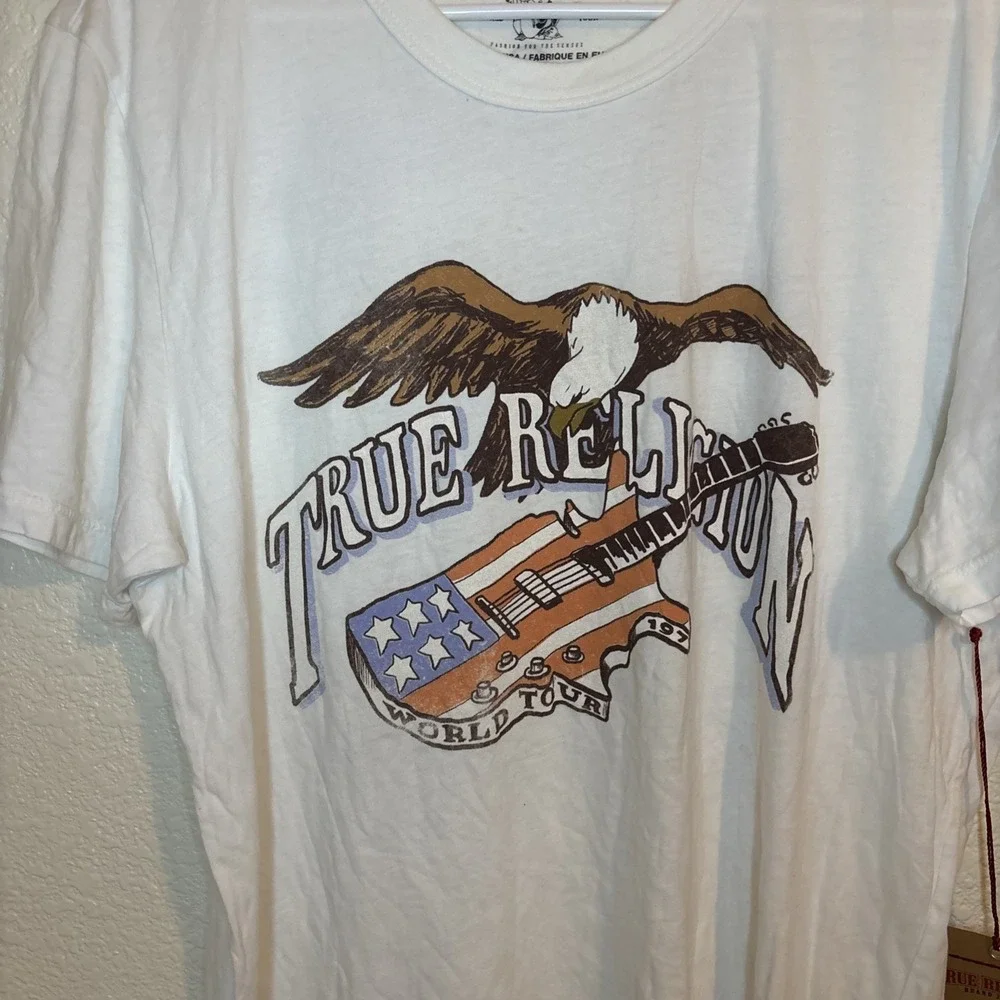 True Religion T Shirt Guitar Bald Eagle World Tour‎ 1971 Rock & Roll Festival XL